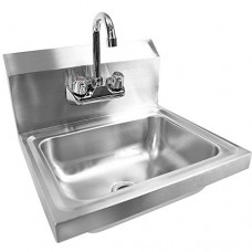 Bonnlo Commercial Stainless Steel Perp/ Bar Sink Hand Wash Sink - Wall Mount Hand Washing Basin Commercial Kitchen Heavy Duty with Faucet 17" L x 15" W x 14" H (Without SideSplash) - B079GRRP15